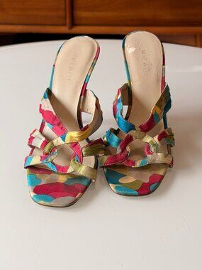 Nine West Multicolor Strappy Stiletto Heels Slip On Square Toe